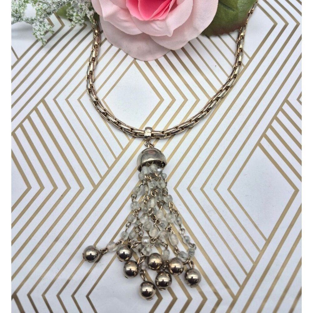 Cute Thick Gold Tone Chain with Dangle Tassel Pendant 24" Statement Fashion